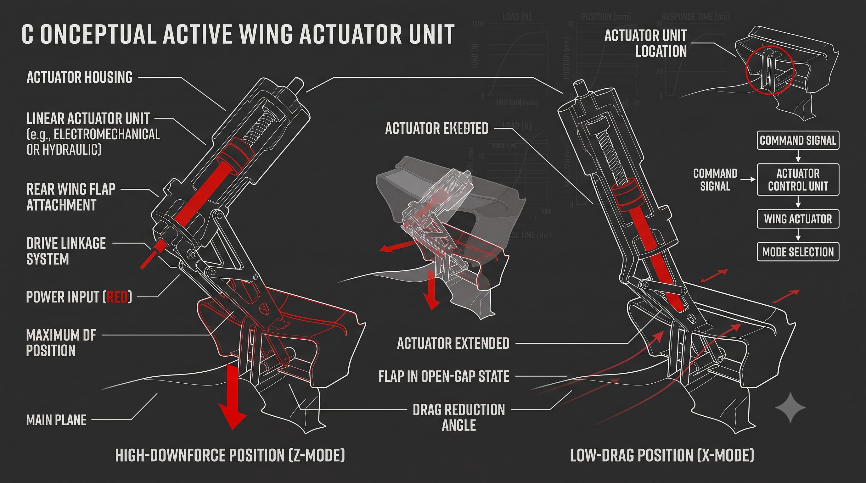 Diagram of the 2026 active-aero front and rear wing system