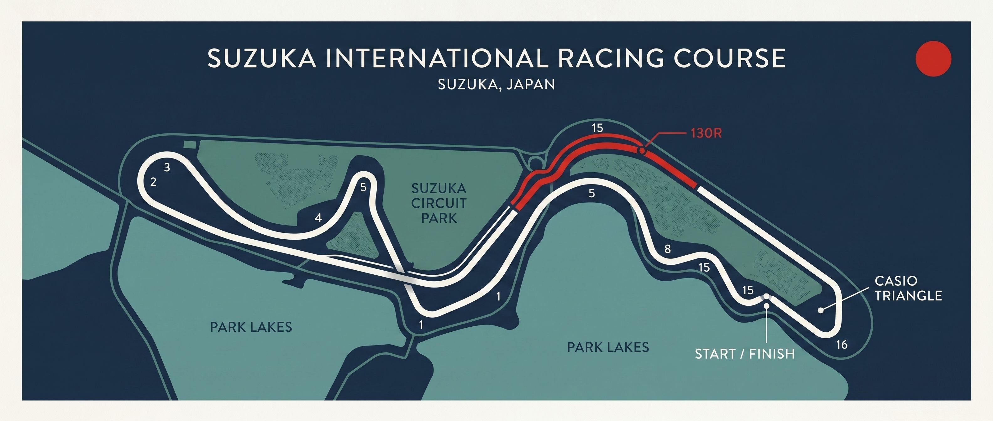 Illustrated track map of the Suzuka International Racing Course